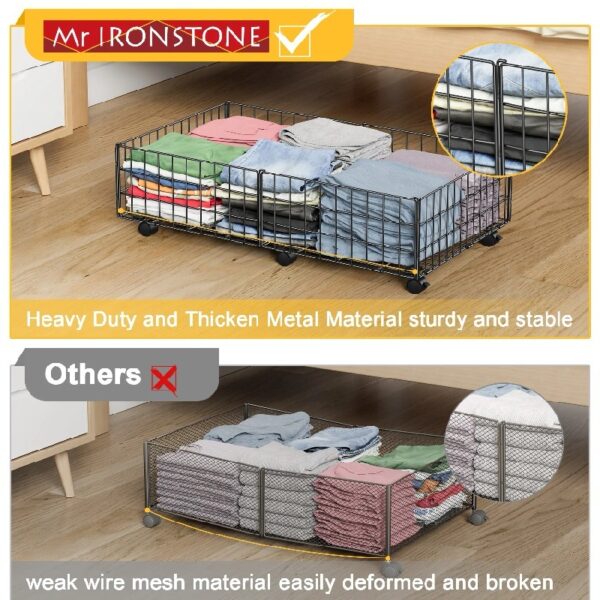 Under Bed Storage with Wheels, 2 Pack Living Room Bedroom Storage Organizers, Large Metal Under Bed Drawer Containers, Black