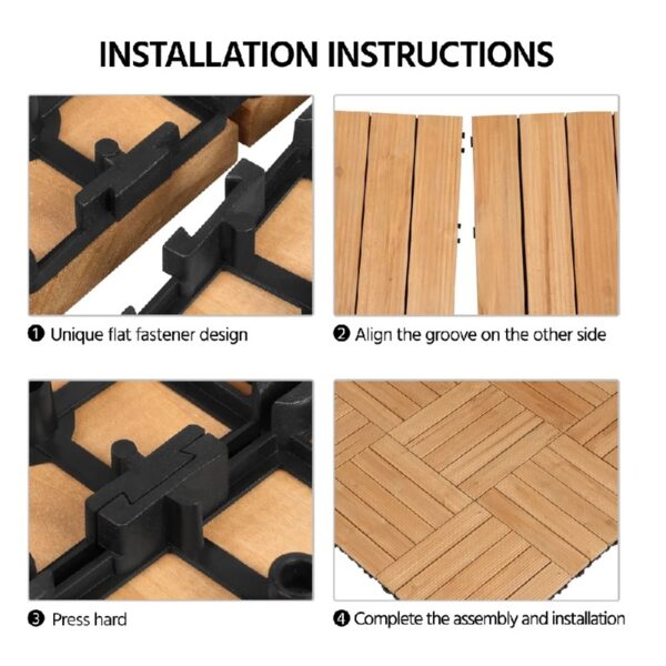 12'' x 12'' Fir Wood Flooring Tiles 11sq ft Coverage Area, 11 Pieces, Brown