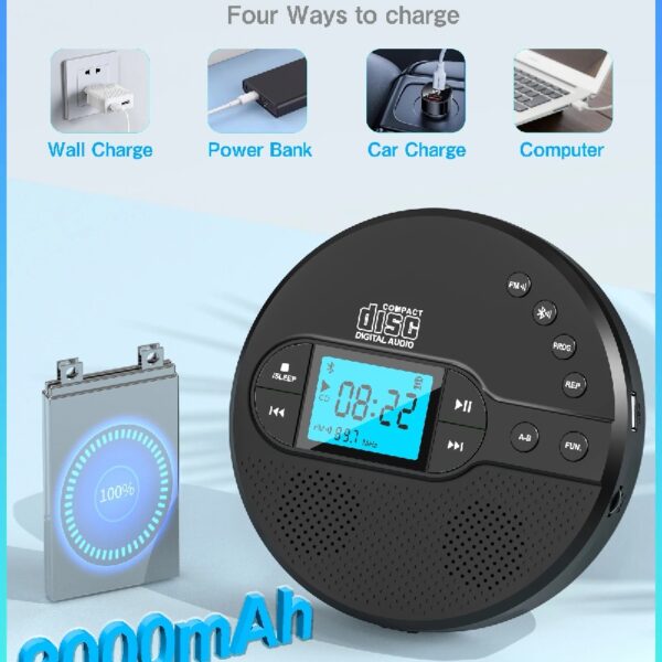 NEW 2025 CD Player Portable with Bluetooth,  2000mAh Rechargeable Discman CD Player for Car