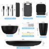 35 Pieces Wheat Straw Dinnerware Sets for 4, Plates and Bowls Sets With Cutting Board and Fruit knife, Outdoor Camping Dishes Sets, Microwave & Dishwasher Safe, Lightweight & Unbreakable, Black