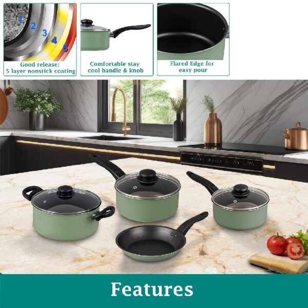 7 Piece Non Stick Aluminium, Pots and Pans Cookware Set, Black