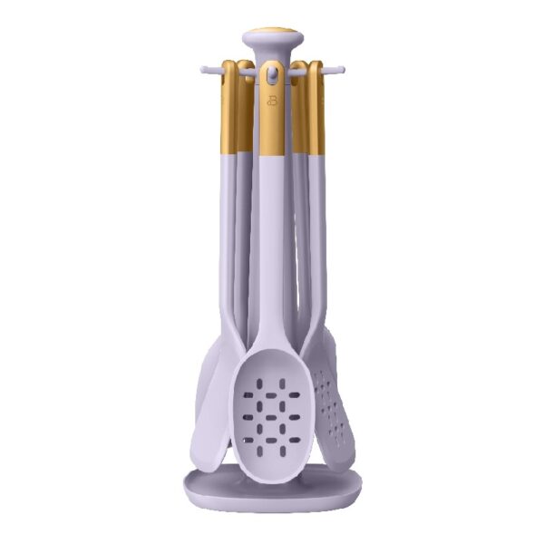 6-Piece Silicone Kitchen Utensil Tool Set with Rotating Rack by Drew Barrymore, Porcini Taupe