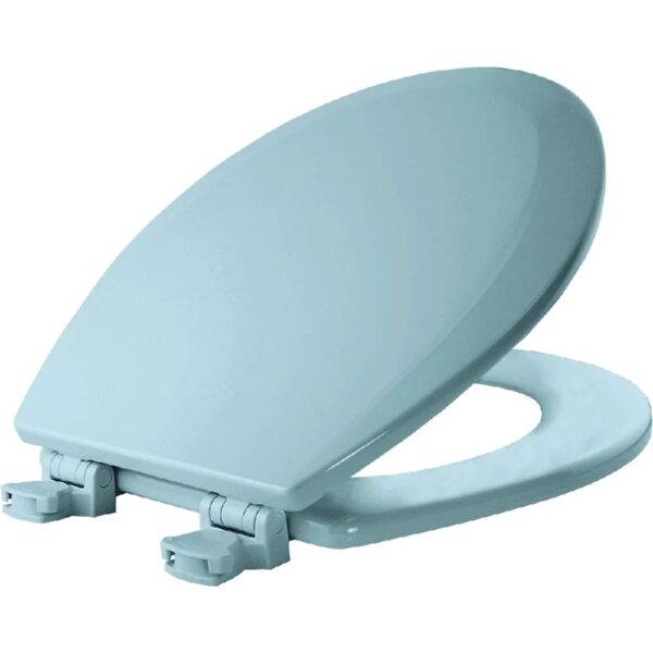 Round Enameled Wood Toilet Seat in White with Easy·Clean Hinge
