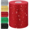 CUITING Glitter Tulle Fabric 6 Inch By 100 Yards Tulle Fabric Rolls Tulle Ribbon Glitter Tulle Sequin Tulle Spool For DIY Crafts Tutu Skirt Gift Wrapping Wedding Birthday Decoration (Red)