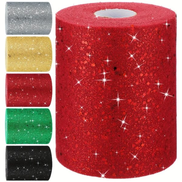 CUITING Glitter Tulle Fabric 6 Inch By 100 Yards Tulle Fabric Rolls Tulle Ribbon Glitter Tulle Sequin Tulle Spool For DIY Crafts Tutu Skirt Gift Wrapping Wedding Birthday Decoration (Red)