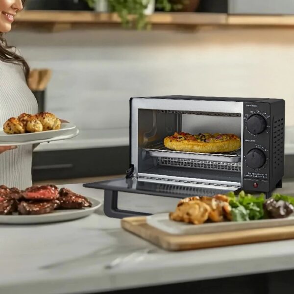 4 Slice Countertop Toaster Oven with 3 Settings, includes Baking Rack and Pan, Black, New