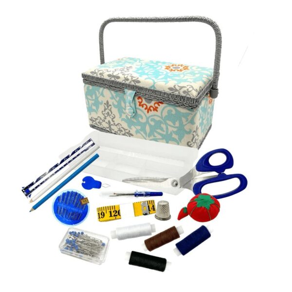 Hello Hobby Sewing Basket Kit 116 Pieces, with Youthful Bright Print, Multicolor