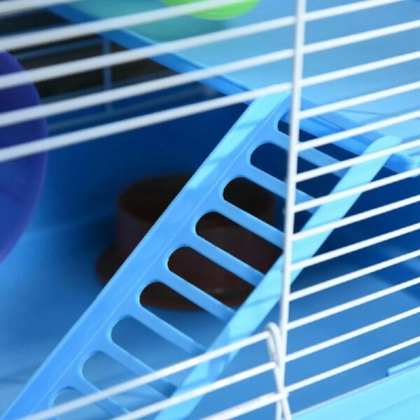 Spaco 2-Level Hamster Cage Rodent Gerbil House Mouse Mice Rat Habitat Metal Wire with Exercise Wheel, Play Tubes, Water Bottle, Food Dishes, Blue