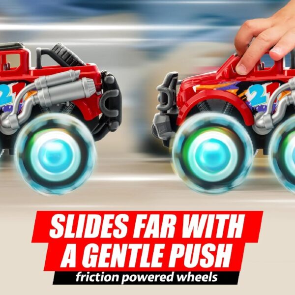 Joyfy 3PCS Monster Friction-Powered Truck Toy, Friction Powered Toy Truck with Flashing LED Wheel, Best Birthday Gift for Boys Girls