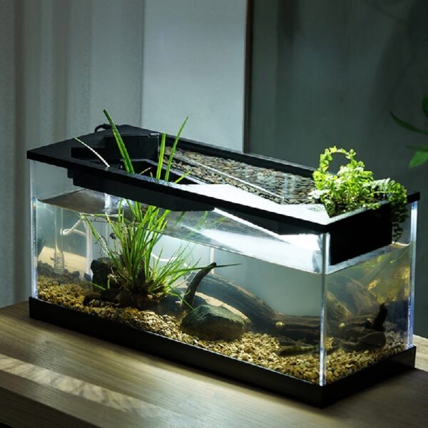 Home Betta Fish Tank Aquarium Fish Tank Kit With Transparent Cover LED Light Ecological Cycle System Heating Desktop Aquarium