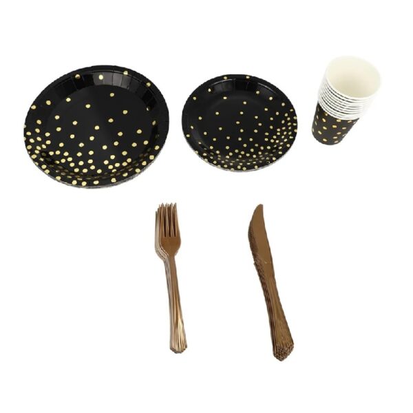 25 Sets Paper Plates Disposable Paper Cups Plastic Forks and Knives