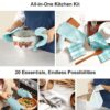 20 Piece Kitchen Towel Set - Cotton Dish Towels, Heat Resistant Kitchen Mittens and Pot Holder Set, Apron for Women with Pockets , Absorbent Dish Towels for Kitchen Drying - Olive