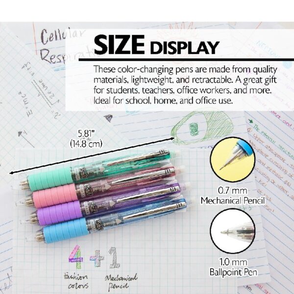 BAZIC 2-In-1 Mechanical Pencil & 4-Fashion Color Pen with Grip, 1.0 mm Bold Point, HB Pencil Lead, 24-Pack
