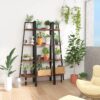 Ladder Shelf, 4-Tier Corner Bookshelf for Living Room, Balcony, Home Office, Bookcase Storage & Display Shelf, Rustic Brown