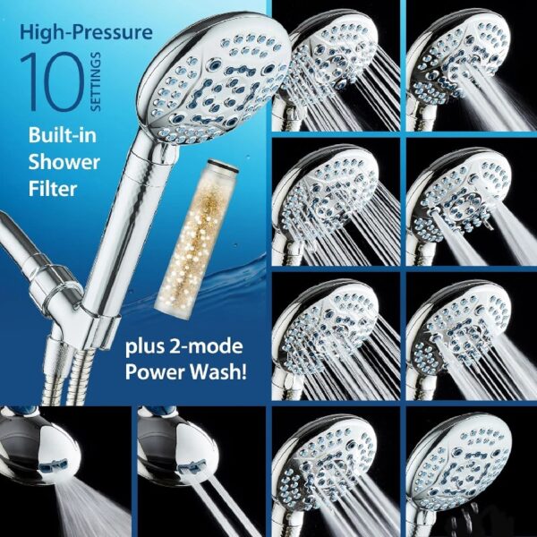 Handheld Showerhead w/ Magnetic Docking Brackets,High Pressure 10 Spray Modes Shower Head,New