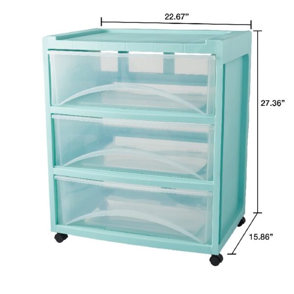 3 Drawer Wide Storage Cart, Gray