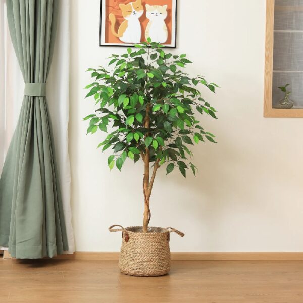 DR.Planzen 5 feet Artificial Ficus Tree, Tall Lifelike Greenery with Natural Wood Trunk for Living Room, office floor and corner decor