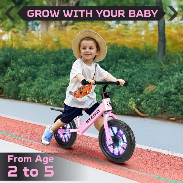 Kid Balance Bike, 12'' Toddlers Training Bicycle for 2-5 Years Old Boys Girls, Lightweight with Lighting up Wheels, Bule