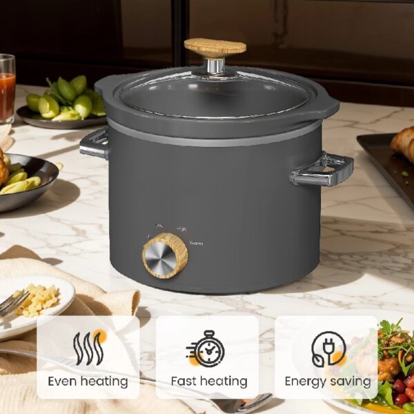 2 Quart Slow Cooker, Small Slow Cooker with Removable Ceramic Pot, Slow Cooker Food Warmer with 3 Heating Settings & Dishwasher Safe Glass Lid, Grey
