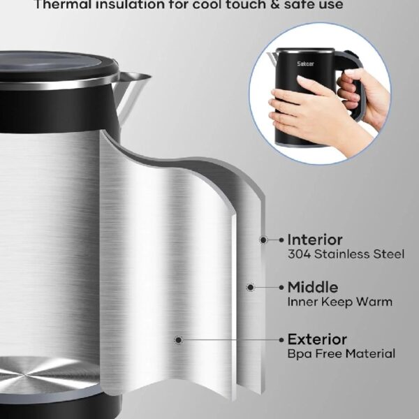 Travel Electric Tea Kettle with Auto Shut-Off & Boil Dry Protection, 304 Stainless Steel Mini Portable Water Boiler, 0.8 L Fast Heating Coffee Kettle, Perfect Holiday Gifts Black