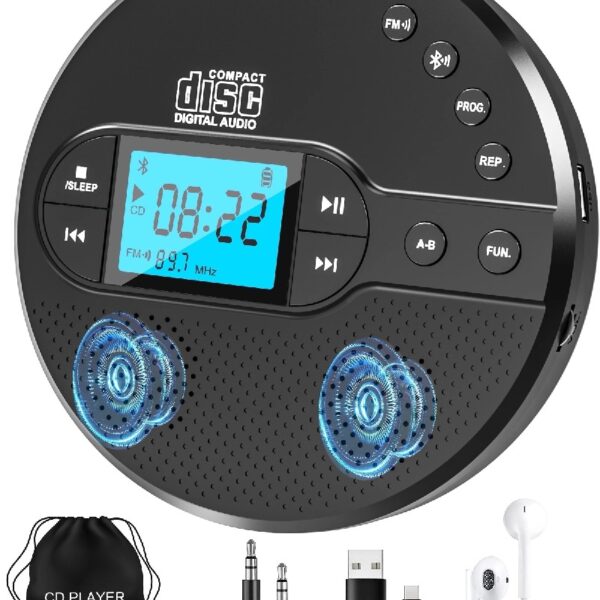 NEW 2025 CD Player Portable with Bluetooth,  2000mAh Rechargeable Discman CD Player for Car