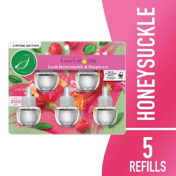 Plug-In Scented Oil Air Freshener Warmer Refills, Honeysuckle and Raspberry, 5 Count