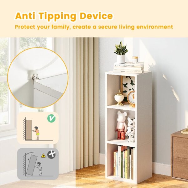 Tall Narrow Bookshelf, 3-Tier Cube Display Rack, Modern Corner Bookshelf with Storage Space, Storage Cabinet for Home Office (White 1 Pack)