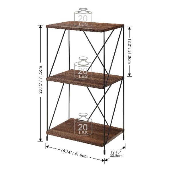 No Tools 3-Tier Bookcase ,Walnut Brown Wooden Small Book Shelf with Metal Frame For Small Spaces , Home Office