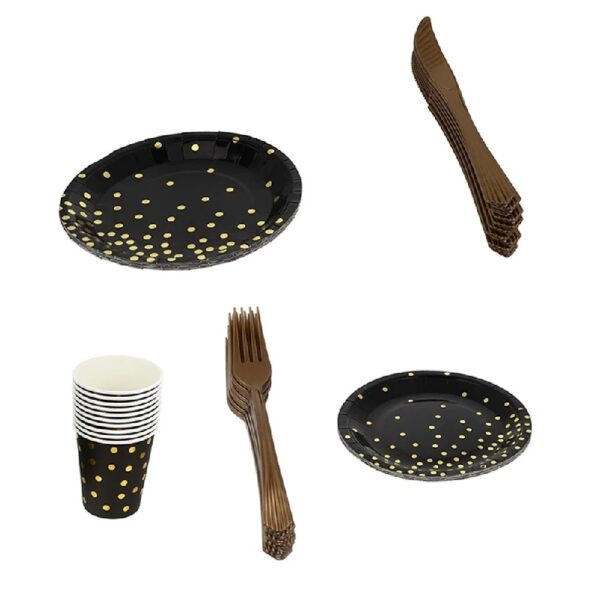 25 Sets Paper Plates Disposable Paper Cups Plastic Forks and Knives