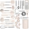 Silicone Cooking Utensils Set - Heat Resistant Silicone Kitchen Utensils for Cooking, Kitchen Utensil Spatula Set,BPA FREE Kitchen Gadgets Tools for Non-Stick Cookware Dishwasher Safe (Khaki)