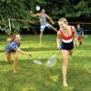 Sports Badminton Net Starter Set - Includes 4 Steel Rackets, 2 Birdies, Adjustable Net and Stakes - Backyard or Beach Badminton Set - Easy Net Setup