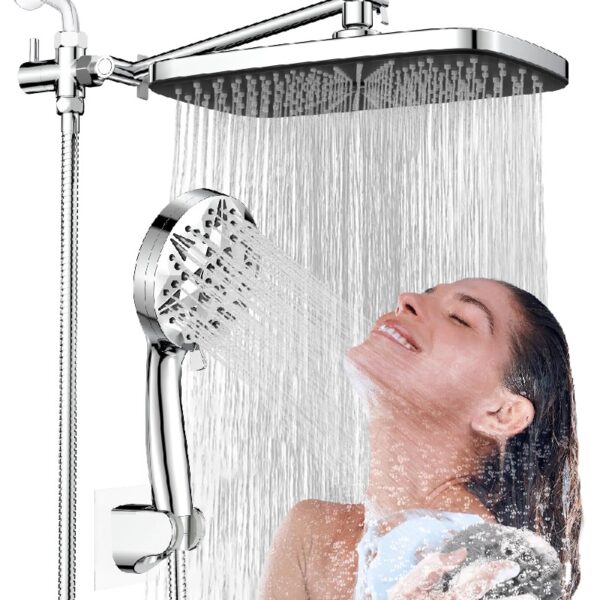 12 Inch High Pressure Rainfall Shower Head 10 Spray Handheld Showerhead Combo, with Extension Arm, Hose, New
