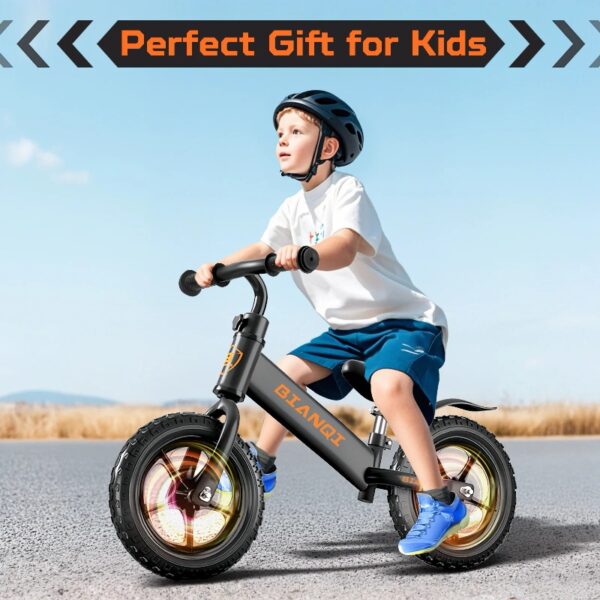 Kid Balance Bike, 12'' Toddlers Training Bicycle for 2-5 Years Old Boys Girls, Lightweight with Lighting up Wheels, Bule