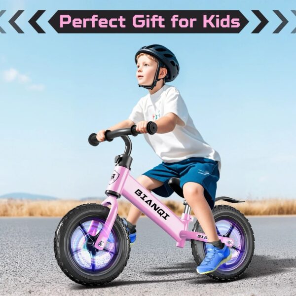 Kid Balance Bike, 12'' Toddlers Training Bicycle for 2-5 Years Old Boys Girls, Lightweight with Lighting up Wheels, Bule