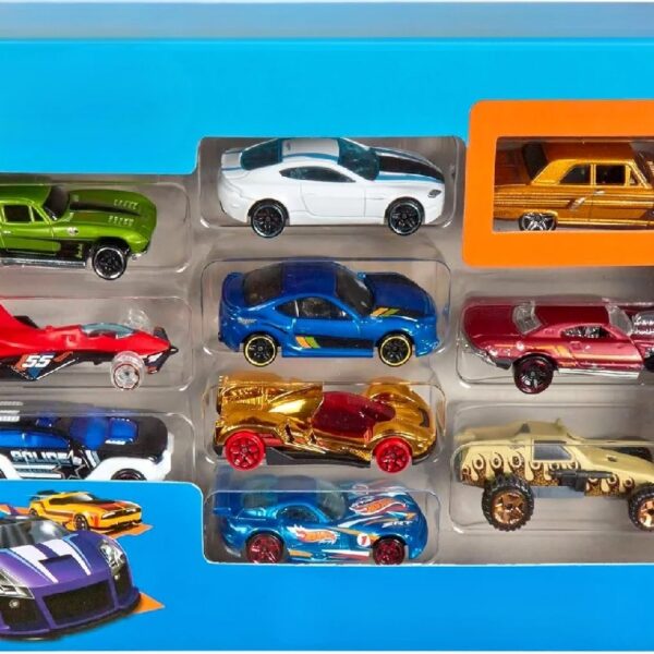 Toy Cars & Trucks 10-Pack, Set of 10 1:64 Scale Vehicles, Includes Race Cars, Semi, Rescue or Construction Trucks
