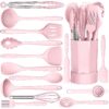 Black Silicone Cooking Utensils Set - 446°F Heat Resistant Kitchen Utensils,Turner Tongs,Spatula,Spoon,Brush,Whisk,Kitchen Utensil Gadgets Tools Set for Nonstick Cookware,Dishwasher Safe (BPA Free)