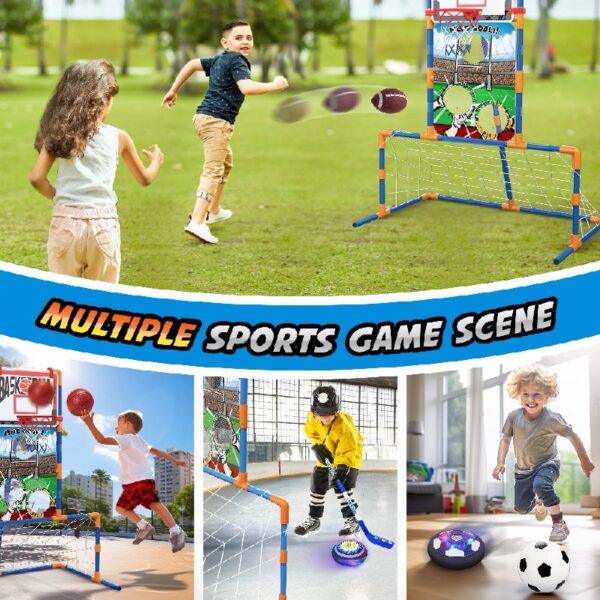 3-in-1 LED Soccer Hockey Bowling Set Indoor/Outdoor Toys, Gifts for 3 4 5 6 7 8+ Years Boy Girl