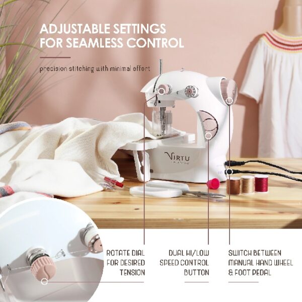 Virtu 122 PC Mini Portable Sewing Machine for Beginner Kids and Adults, Ballet Pink