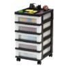 5-Drawer Narrow Plastic Storage Drawer Cart with Organizer Top, Black