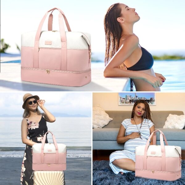 Travel Duffel Bag for Women, Large Weekender Overnight Bag, Carry-on Gym Bag with Separate Shoes Compartment, Mom Hospital Bags for Labor and Delivery with 2 Packing Cubes