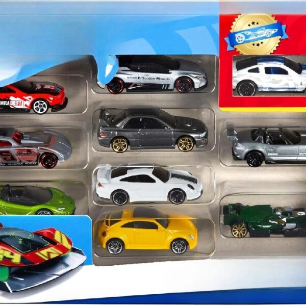 Toy Cars & Trucks 10-Pack, Set of 10 1:64 Scale Vehicles, Includes Race Cars, Semi, Rescue or Construction Trucks