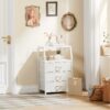 Nightstand,Vertical Dresser with Fabric Chest of Drawers & Storage for Bedroom,Living Room,White