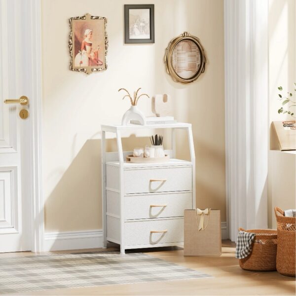 Nightstand,Vertical Dresser with Fabric Chest of Drawers & Storage for Bedroom,Living Room,White