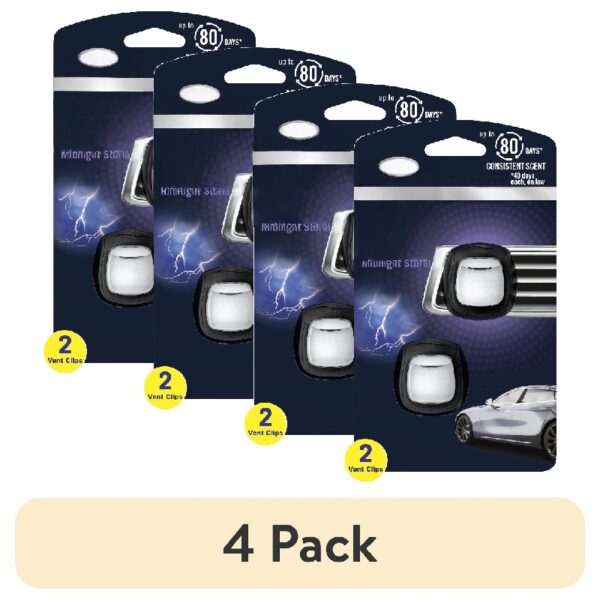 (4 pack)  Car Air Freshener, Odor-Fighting Car Vent Clip, Midnight Storm, 2 Count