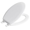 Elongated Wood Toilet Seat in White, Oval Wooden Toilet Seat, Adjustable & Easy to Clean