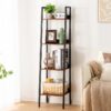 Ladder Shelf, 4-Tier Corner Bookshelf for Living Room, Balcony, Home Office, Bookcase Storage & Display Shelf, Rustic Brown