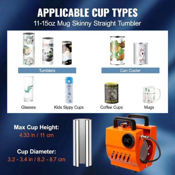 BENTISM Tumbler Mug Heat Press Machine 11-15oz, 110V Mini Heat Press Machine for Coffee Cup, Bottle, DIY Sublimation Blanks