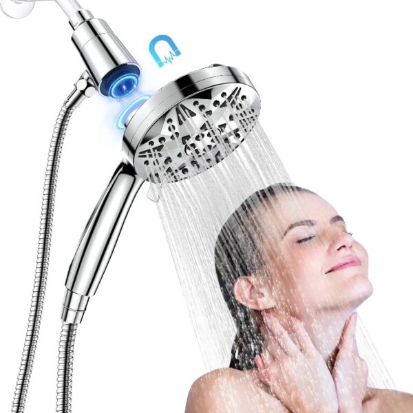 Handheld Showerhead w/ Magnetic Docking Brackets,High Pressure 10 Spray Modes Shower Head,New
