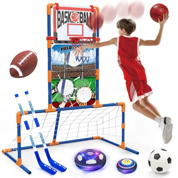 3-in-1 LED Soccer Hockey Bowling Set Indoor/Outdoor Toys, Gifts for 3 4 5 6 7 8+ Years Boy Girl