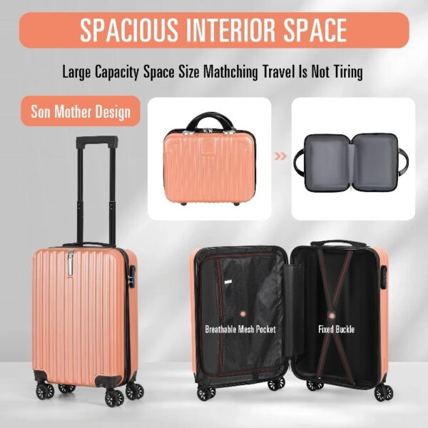 2PCS Luggage Two Piece Rolling Luggage Set Lightweight With Hook 20″ + 14″ Rose Gold
